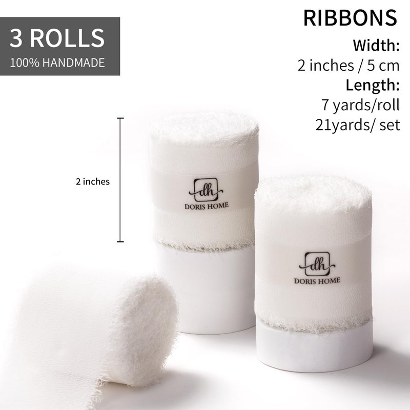DORIS HOME Ivory White Chiffon Ribbon for Flower Bouquet, 2" x21Yd Fabric Ribbon for Gift Wrapping, Handmade Frayed Ribbon for Wedding/Christmas Decorations - Image 3